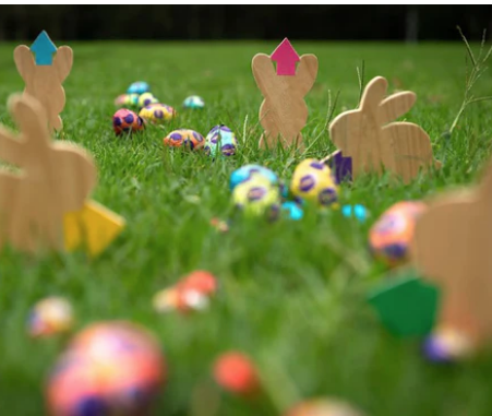Non chocolate and plastic-free Easter gifts. Wooden bunnies