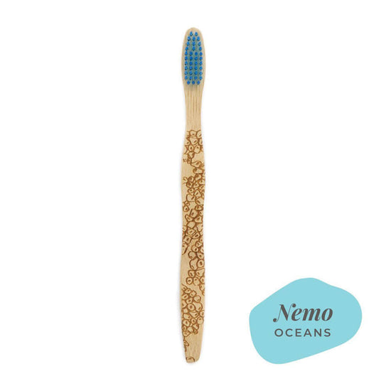 A plastic-free bamboo handled eco toothbrush.