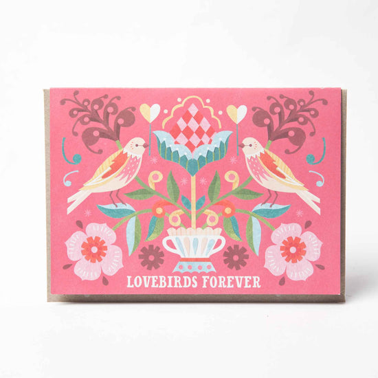 Earth Greetings Lovebirds forever eco-friendly sustainable valentine's gift card. Diminish.
