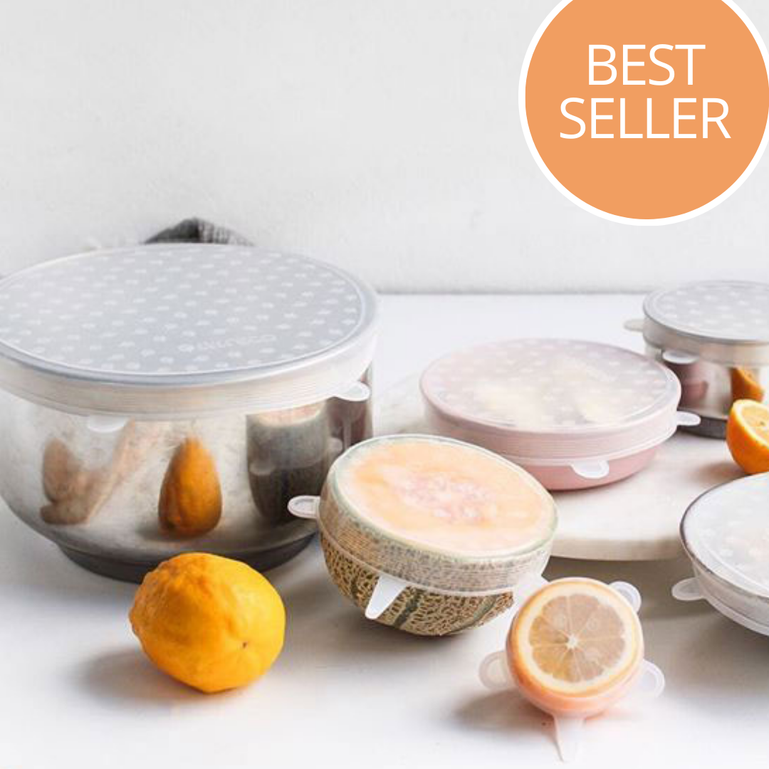 Set of 6 plastic-free reusable silicone food covers. Best Seller. Eco Shop.
