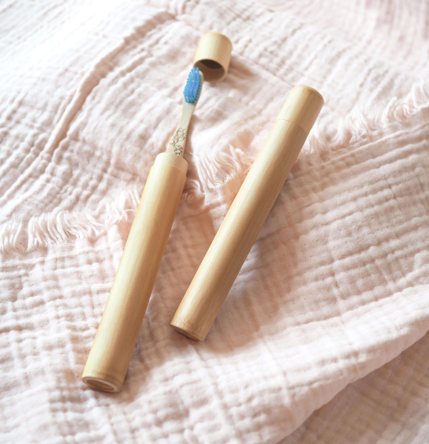 Bamboo eco-friendly toothbrush holder for travel.