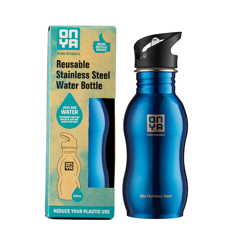 Load image into Gallery viewer, Onya blue stainless steel reusable drink bottle.
