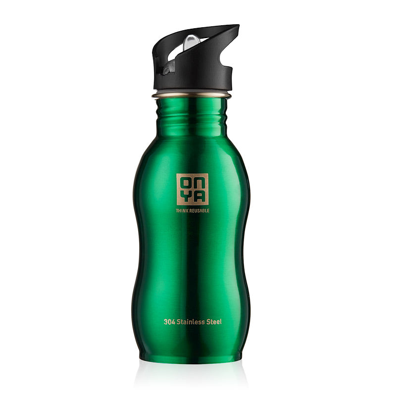 Green onya reusable stainless steel drink bottle.