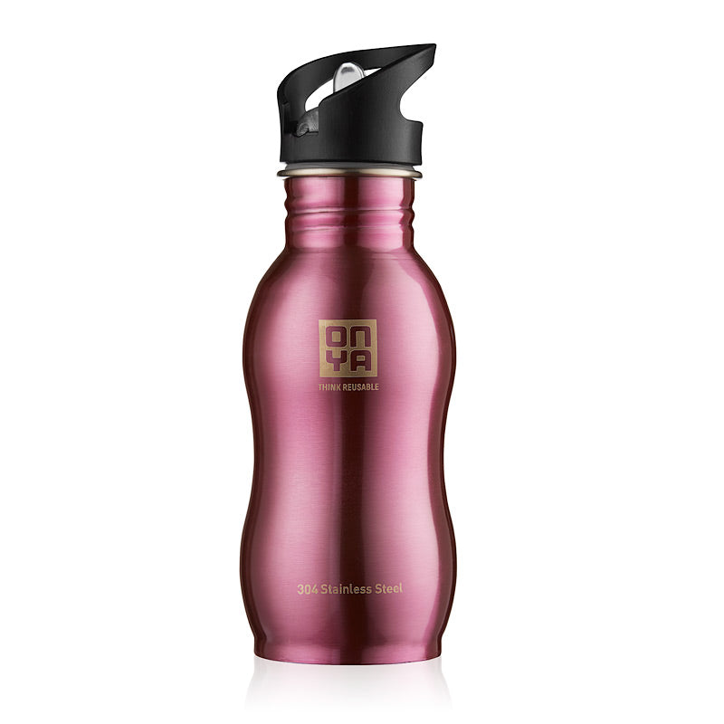 Onya pink reusable stainless steel drink bottle.