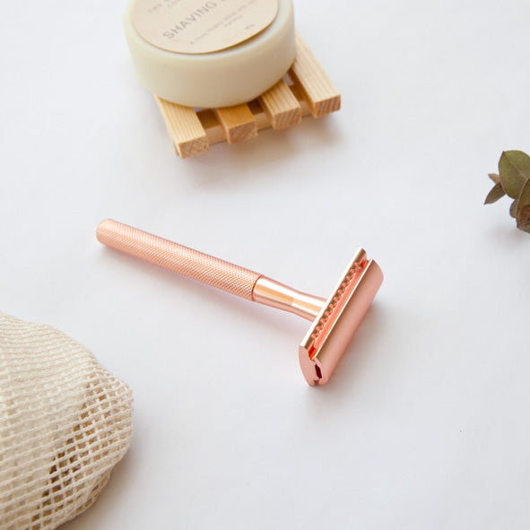 Load image into Gallery viewer, Brush it on rose gold plastic-free reusable razor.
