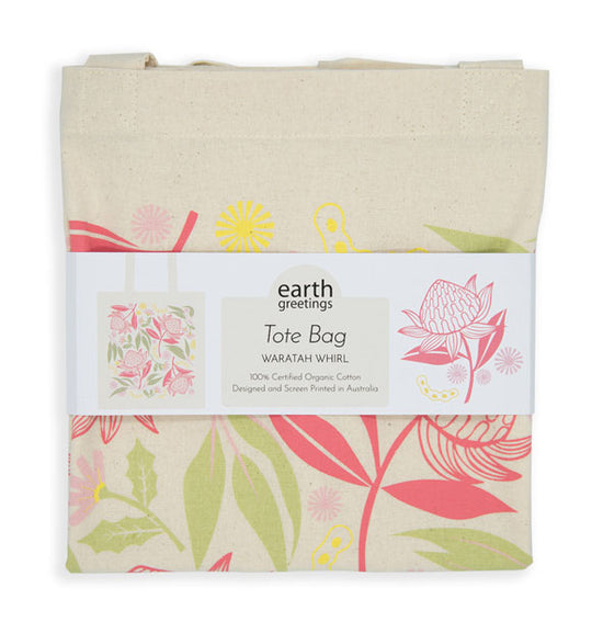 Load image into Gallery viewer, Earth greetings waratah whirl organic cotton tote bag. Adelaide zero waste shop.
