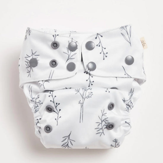 Econaps reusable cloth nappy. Folk Grey Botanical.