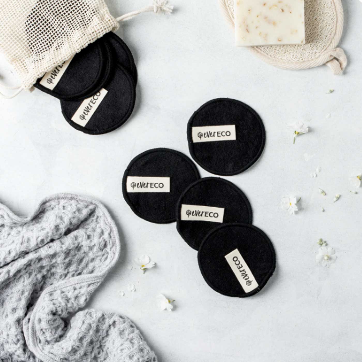 Ever eco black plastic-free reusable and eco-friendly cotton make-up wipes.  Diminish