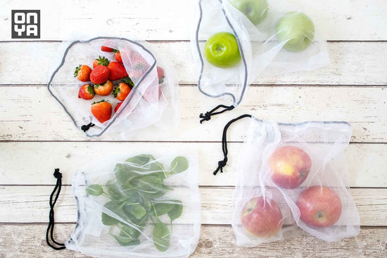 Load image into Gallery viewer, 4 onya reusable produce bags filled with fruit n veg.
