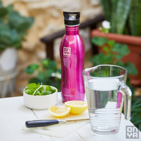 Load image into Gallery viewer, Onya pink stainless steel reusable drink bottle.
