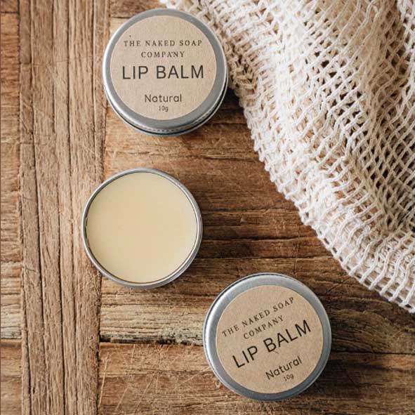 Tub of opened natural lip balm and plastic-free by The Naked Soap Company. Adelaide Eco shop.