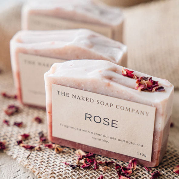 Load image into Gallery viewer, 3 stunning bars of The Naked Soap Company all natural Rose Soap. Plastic-free. Adelaide sustainable shop.
