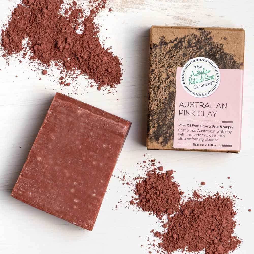 Load image into Gallery viewer, Eco-friendly Australian Pink Clay Soap that&amp;#39;s Palm-Oil free, Vegan &amp;amp; Cruelty free. Deep Warm red colour.
