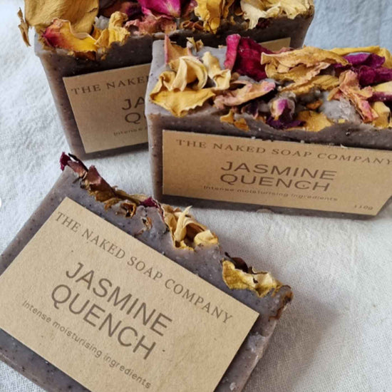 Vegan and non-toxic naked soap bar jasmine quench.
