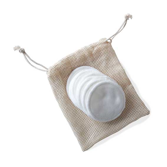 Brush it on 10 reusable cotton make-up rounds plus cotton storage bag.