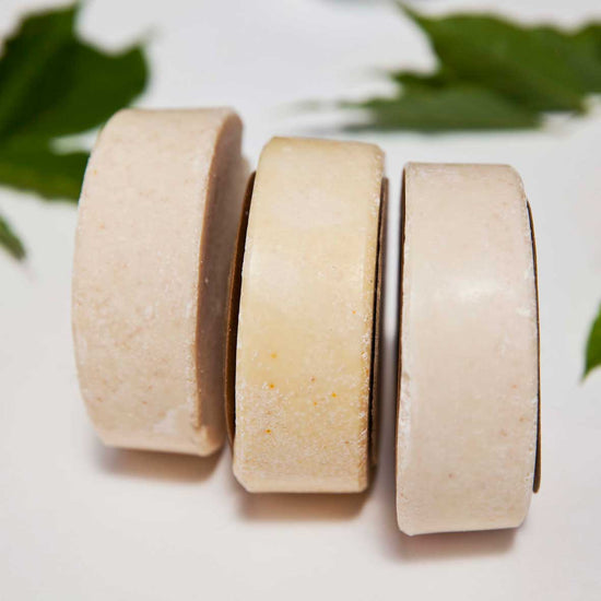 3 round plastic free handmade lemongrass and himalayan salt soap bars