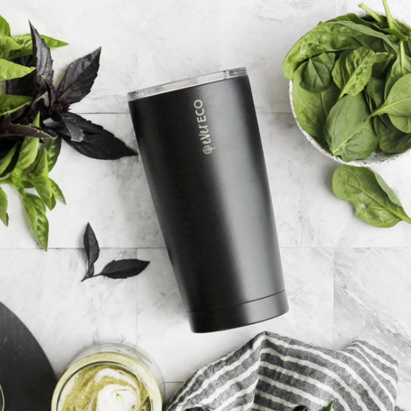 Load image into Gallery viewer, Ever Eo Black double walled stainless steel eco-friendly reusable tumbler.
