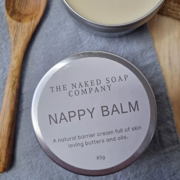 Aluminium tub of all natural Nappy balm by the naked soap company