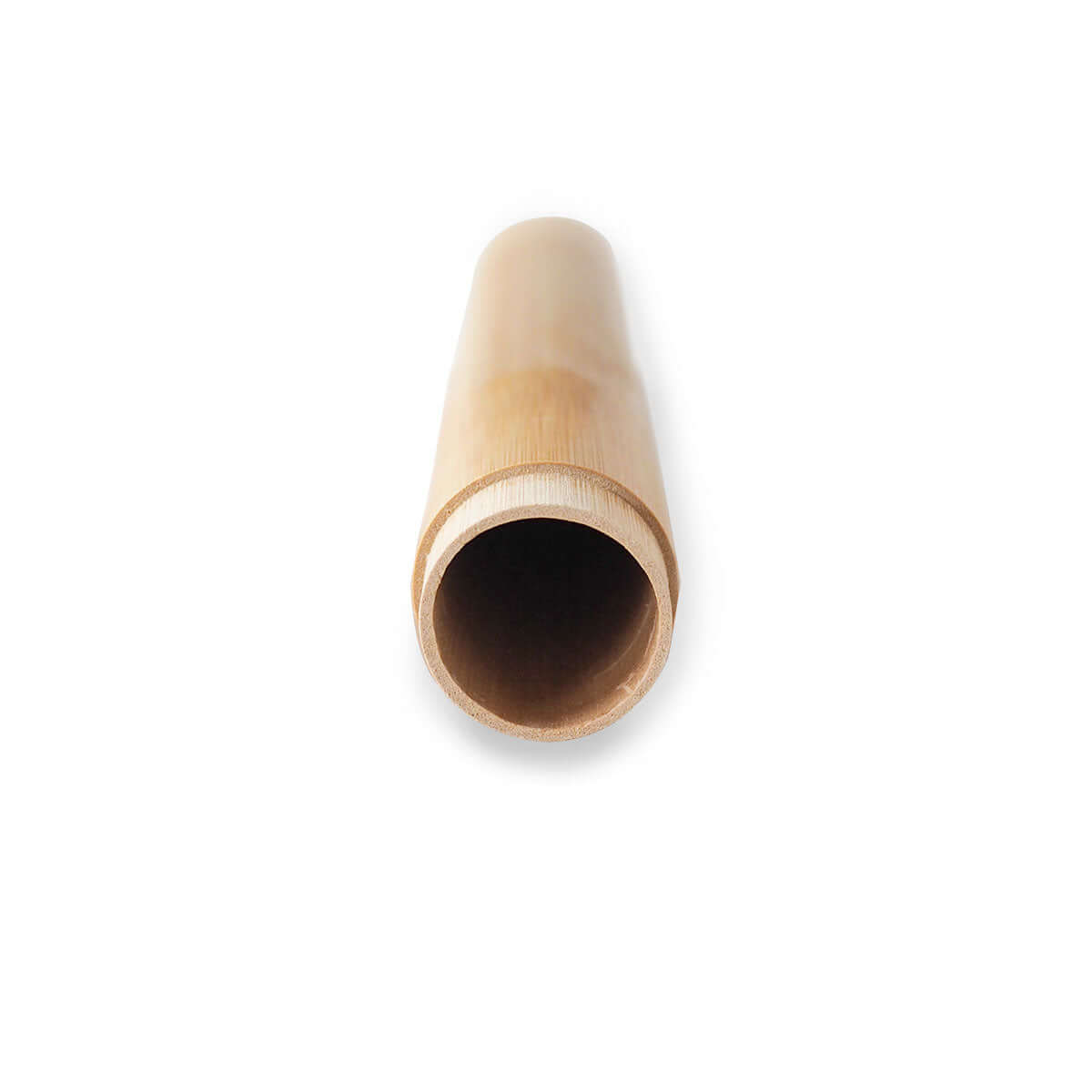 Top view of an open bamboo toothbrush travel case on a white background.