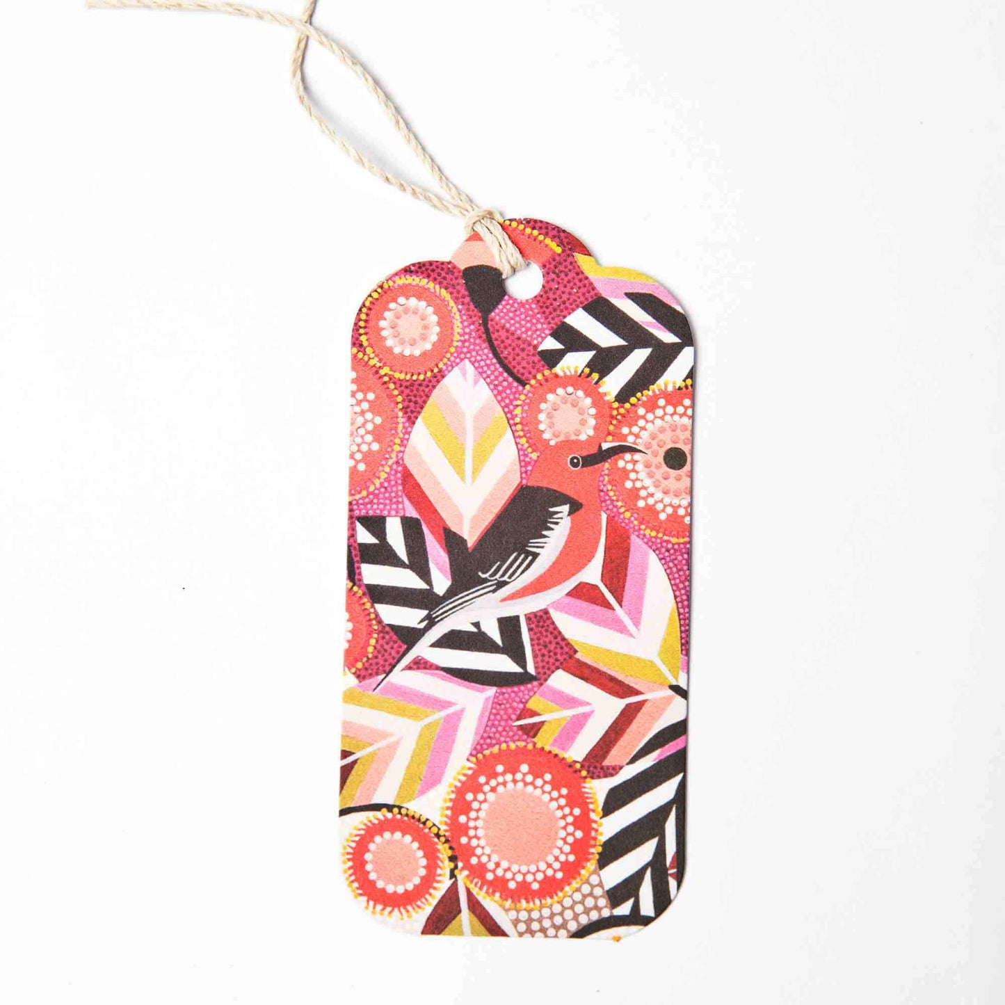 Earth Greetings Coral Gum Earth Greetings Gift Tag. Beautiful design with bird and leaves and aboriginal patterns.