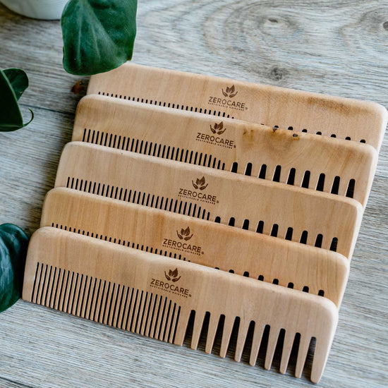 5 zerocare haircare bamboo detangler combs lined up