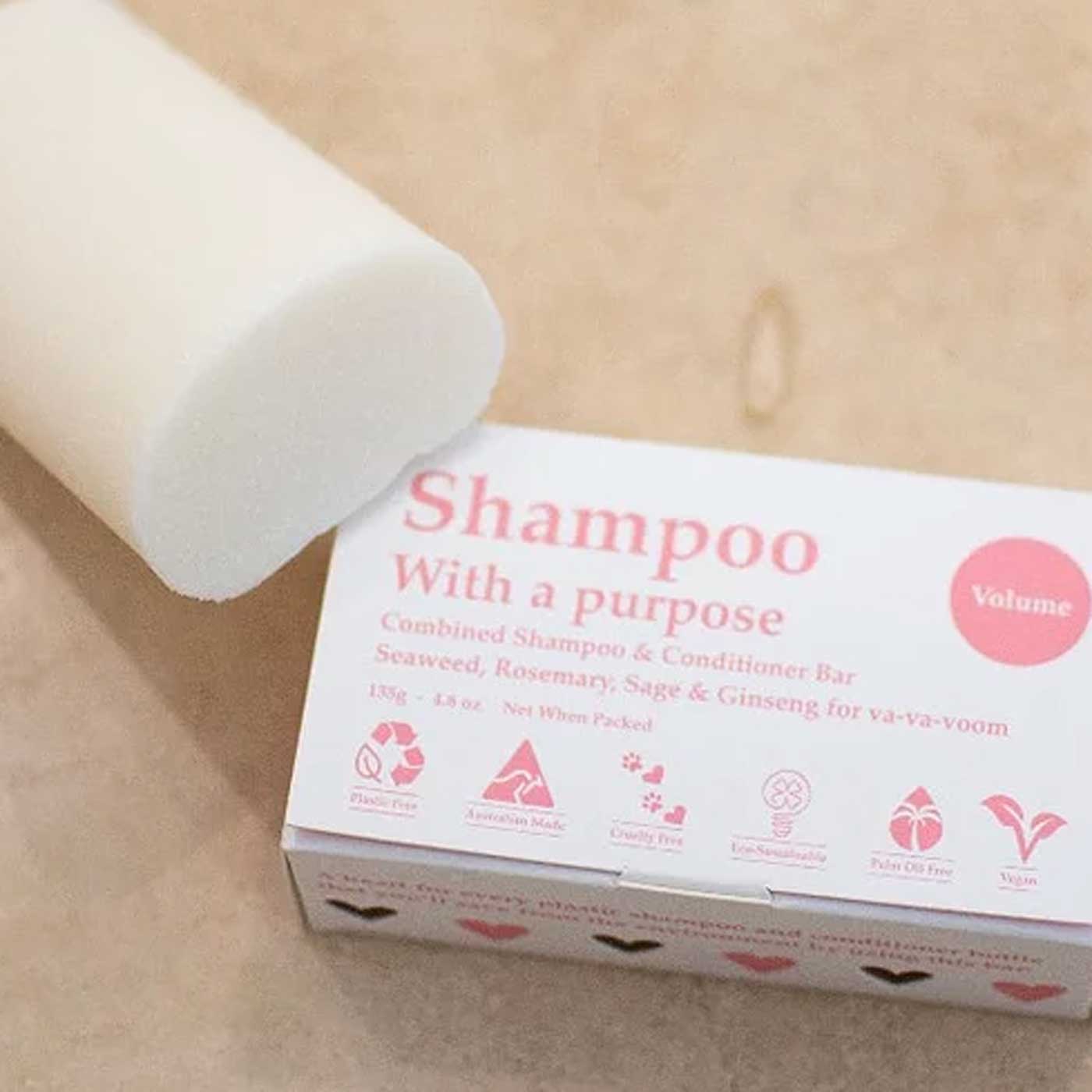 shampoo with a purpose vegan and shampoo and conditioner bar for volume. Adelaide plastic-free shop.